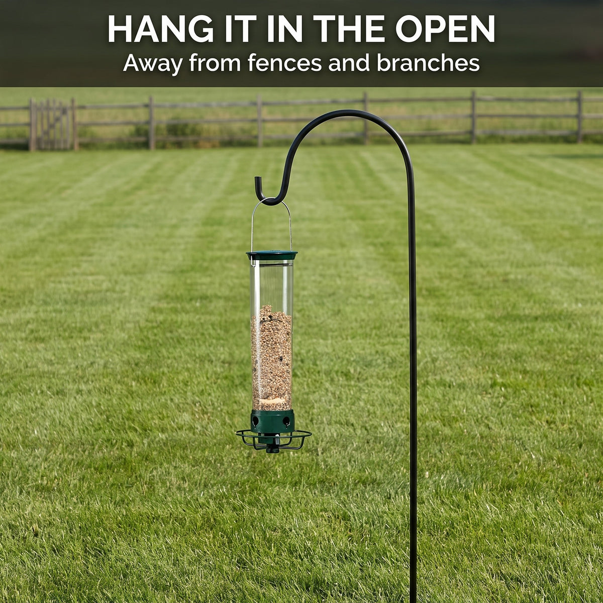 Hang it in the open, away from fences and branches
