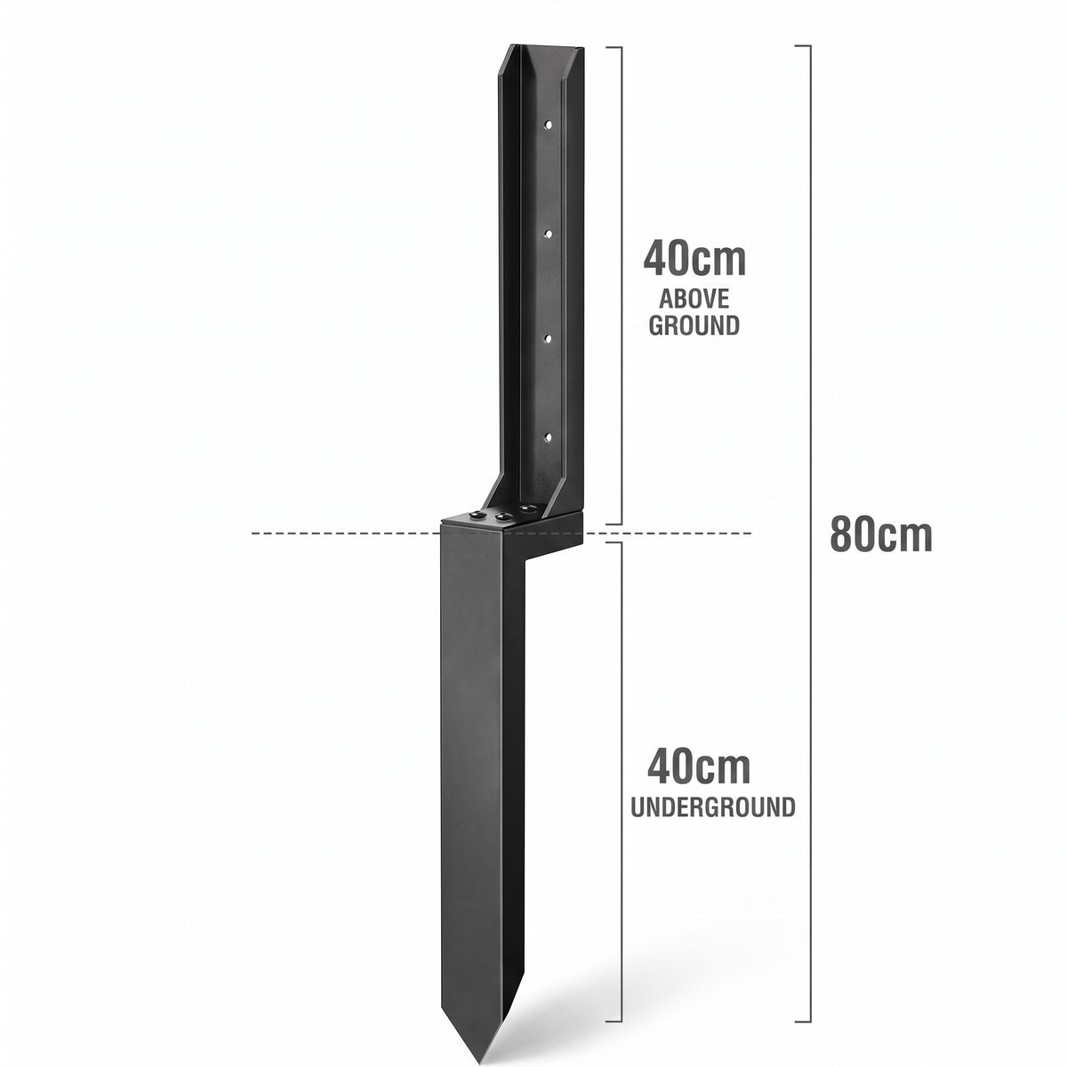 80cm spike: 40cm above ground, 40cm underground