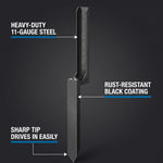 Heavy-duty steel, rust-resistant coating and sharp tip