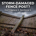 Storm-damaged leaning fence post