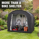 More than a bike shelter: mower, tools and plant pots