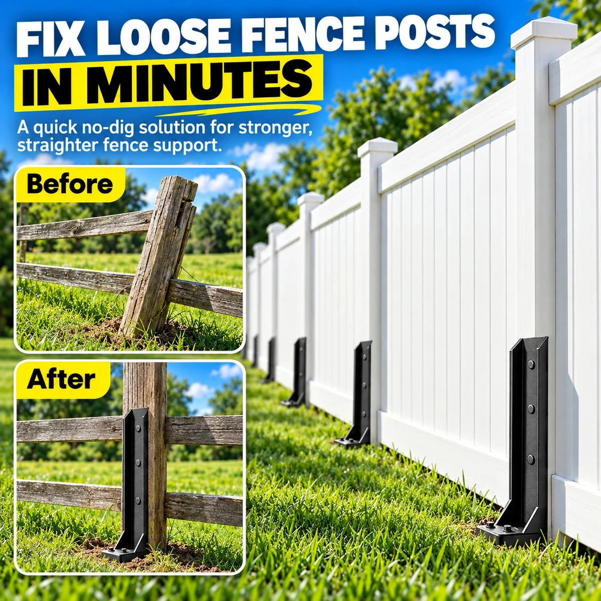 Fix loose fence posts in minutes: before and after