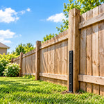 Fence post stake fitted on a straight wooden fence