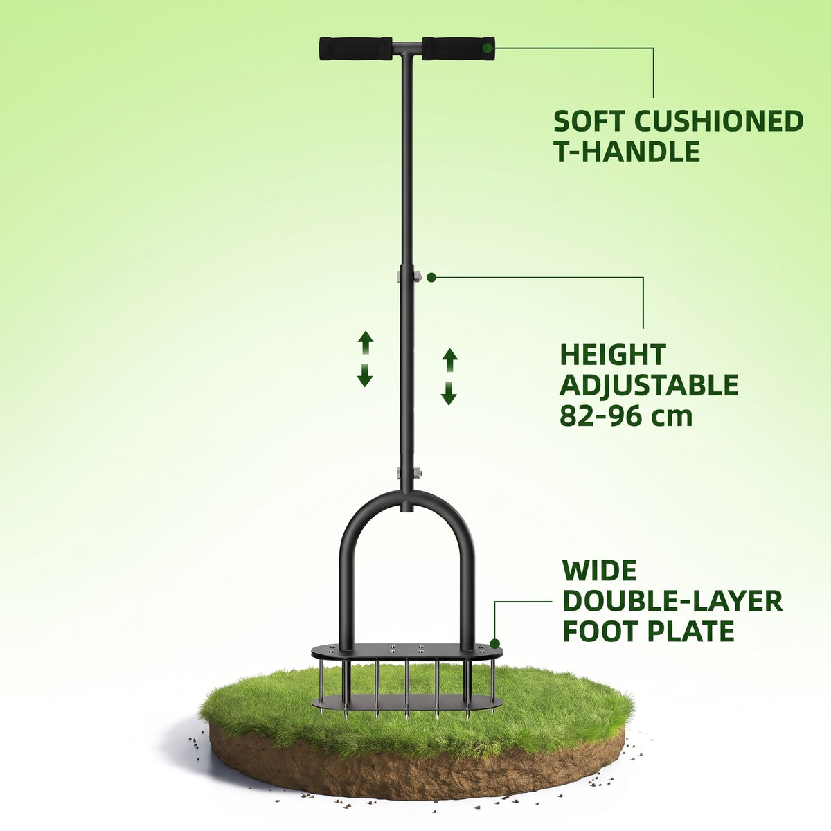 Adjustable T-handle 82-96cm and wide foot plate