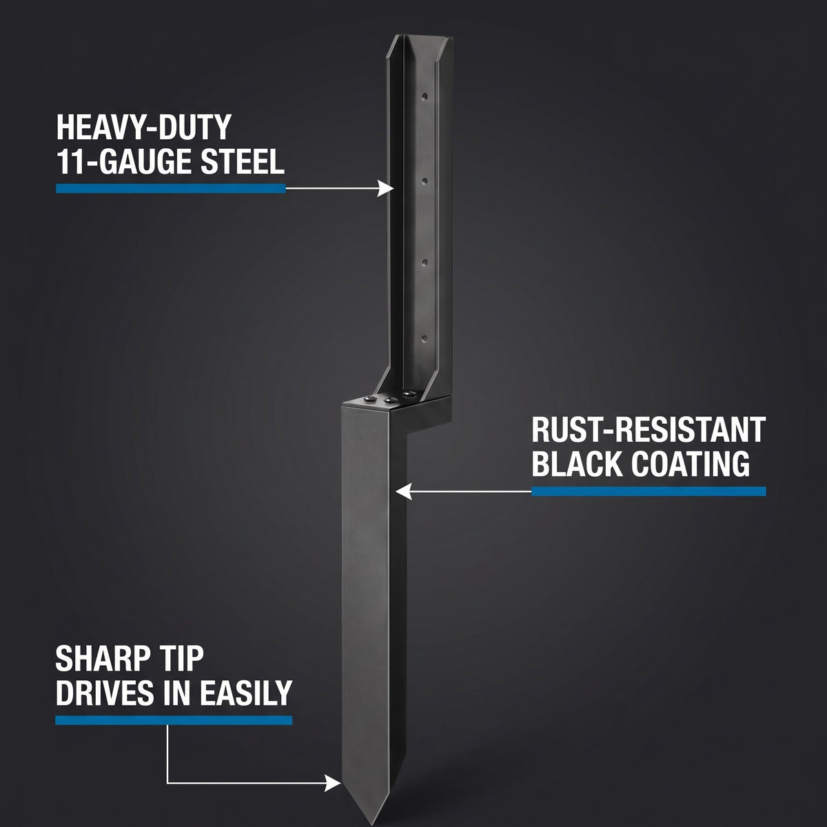 Heavy-duty steel, rust-resistant coating and sharp tip