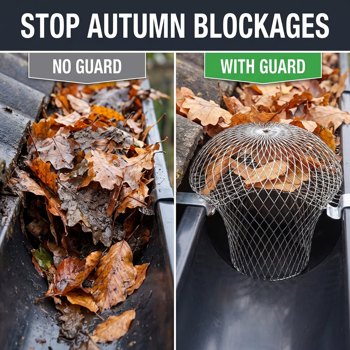 Stop autumn blockages: no guard vs with guard
