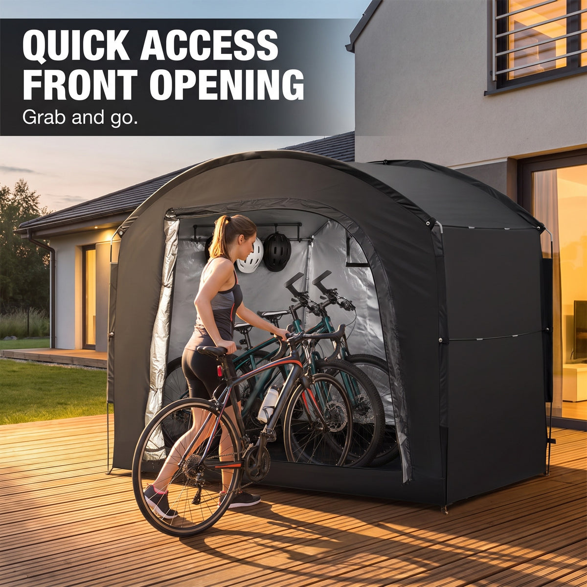 Wide front zip opening for easy bike access